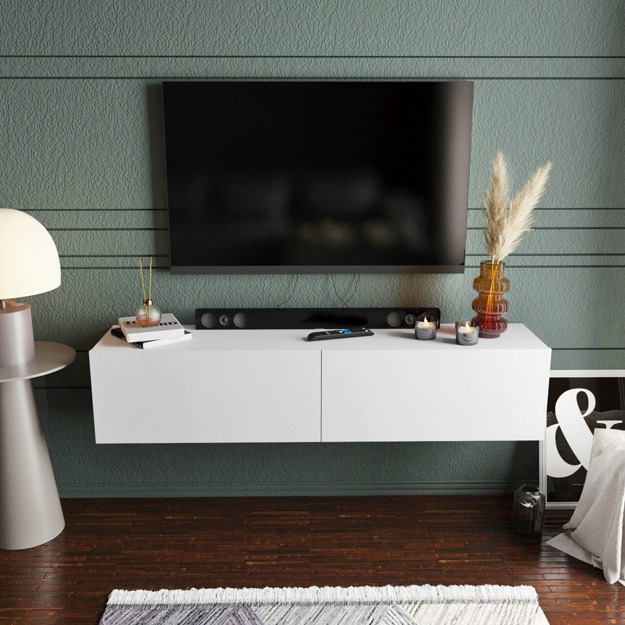 Comoda TV, Hanah Home, Poling, 159.7x36.8x34.1 cm, Alb - imagine 5
